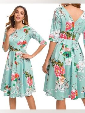 Roosey Dress Vintage Inspired Floral Cocktail Swing Retro Rockabilly Pinup | XL